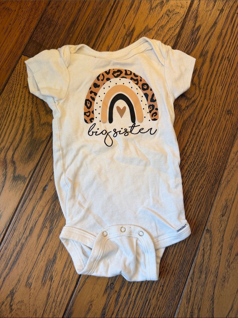 Big Sister Leopard Rainbow One-Piece Bodysuit - Cream